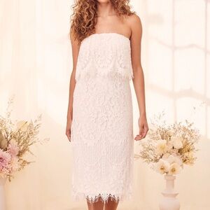 Lulus Delia White Lace Strapless Midi Dress
